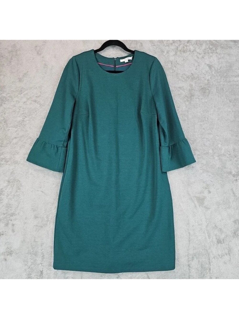 Boden Dress Womens 10R Green Ruffle Bell Sleeve Shift Knee Length Workwear